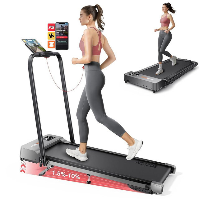 Acezoe 2-in-1 Foldable Treadmill with 3-Level 10% Incline, Walking Pad for Home Small Office, Compact Portable Under Desk Treadmill with Handle,Dual LED Display, APP & Remote, 300 lbs Capacity