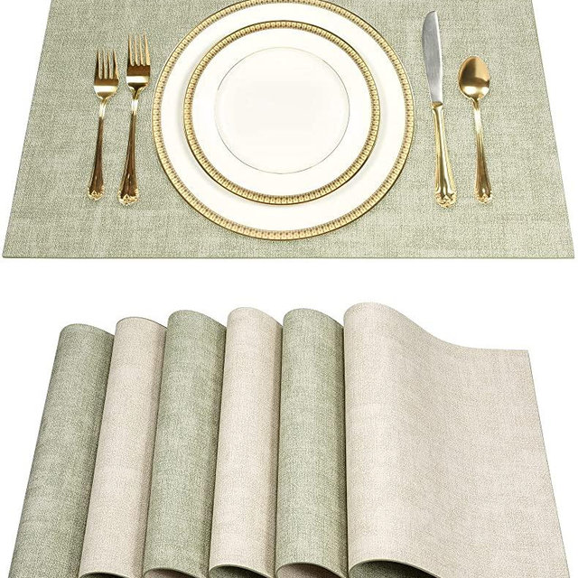 SUEH DESIGN Leather Placemats Set of 6 Reversible Table Mats Heat Resistant Waterproof No-Slip Place Mats for Dining Table Kitchen Parties
