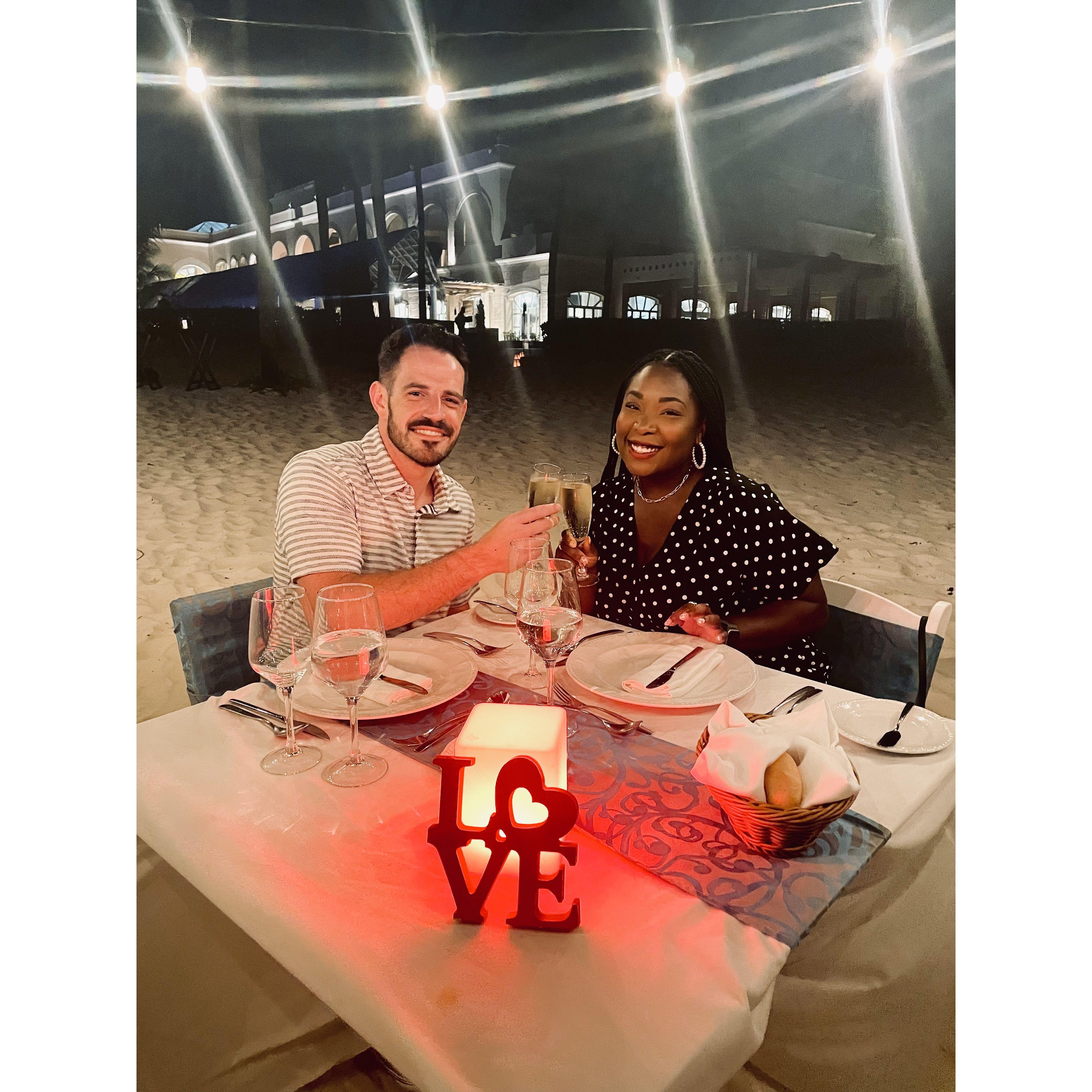 Romantic dinner on the beach on the last day of vacay in Mexico!