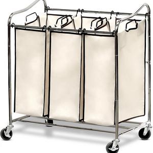 Simple Houseware Heavy-Duty 3-Bag Laundry Sorter Cart, Chrome