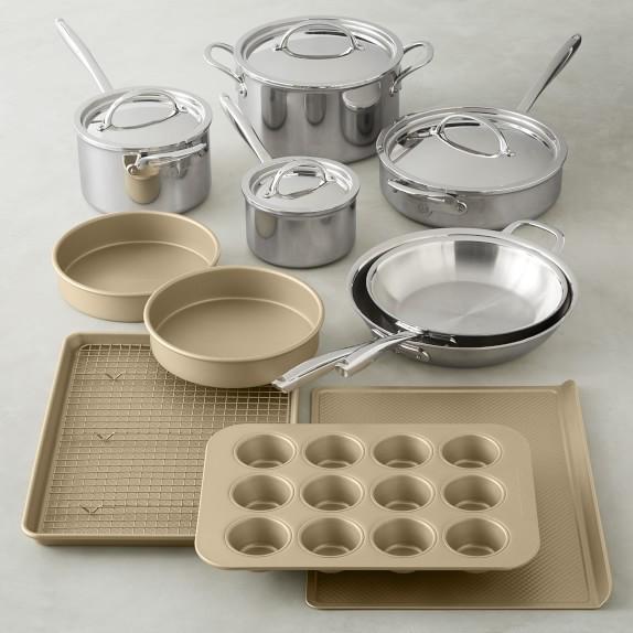 Williams Sonoma Thermo-Clad™ Stainless-Steel Nonstick Cookware Set & Goldtouch® Bakeware Set