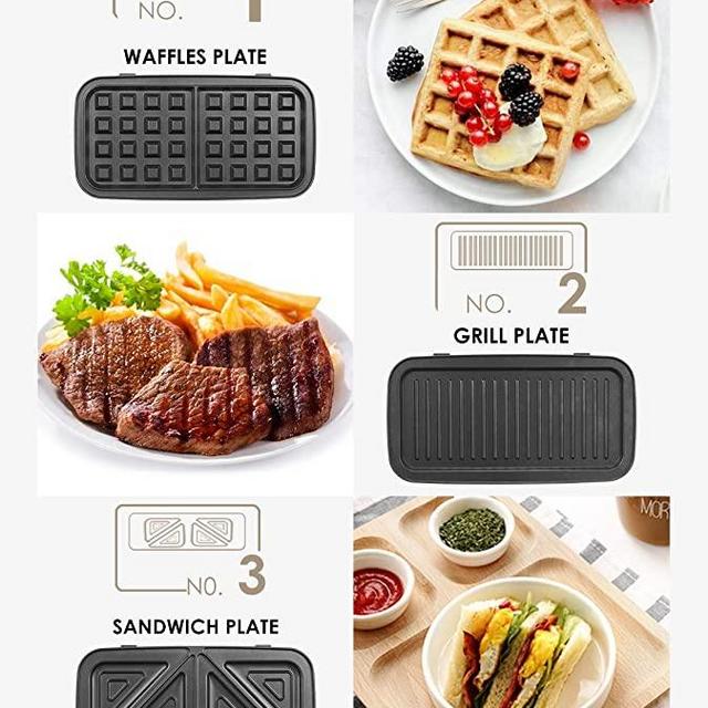 Decen Sandwich Maker, Waffle Maker, Sandwich Grill, 1200-Watts, 5-Gears Temperature Control, 3-in-1 Detachable Non-stick