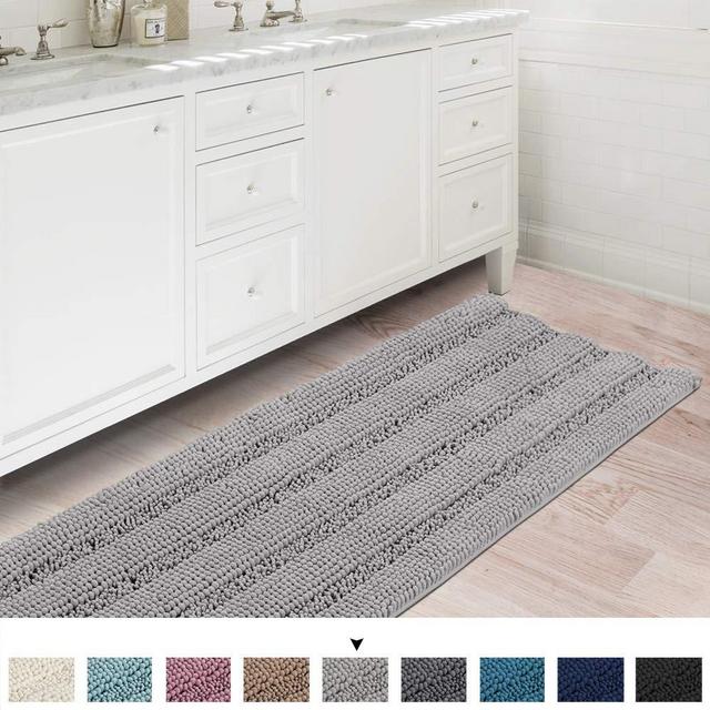 Ultra Soft Thick Washable Bathroom Mat Runner Feature Dry Fast Water Absorbent Non-Slip Bath Rug Runner Striped Plush Microfiber Bath Mat Long Size for Floor (1 Piece, 47 x 17 inches, Dove)