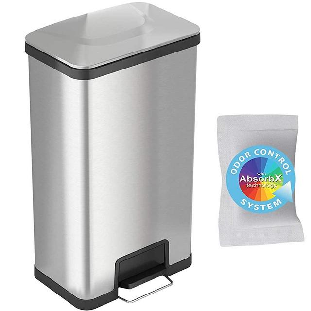 iTouchless 18 Gallon SoftStep Step Pedal Trash Can with Odor Control System, Stainless Steel, 68 Liter Bathroom, Kitchen, Office, Home Garbage Bin