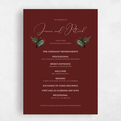 Burgundy, Red Wedding Program - Belvoir