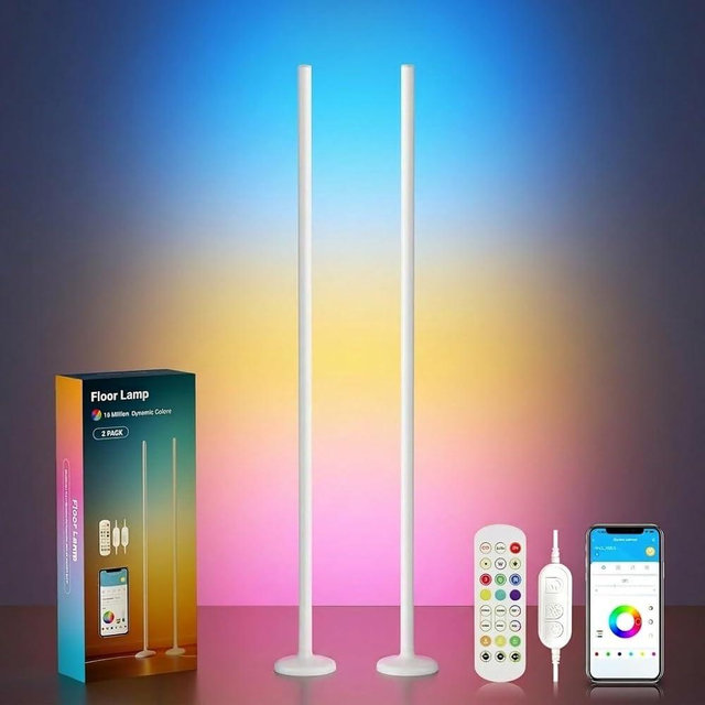 TJOY Smart Floor Lamps, for mood Lighting only, Light Weight, Crystal Joint Design, Modern Corner Light with Remote & App Control, Music Sync, Color Changing Standing Lamp for Room, PC material(2Pack)