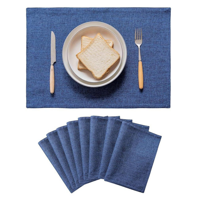 Home Brilliant Placemats Set of 8 Linen Blue Placemats Heat Resistant Dining Table Place Mats Kitchen Table Mats, Indigo