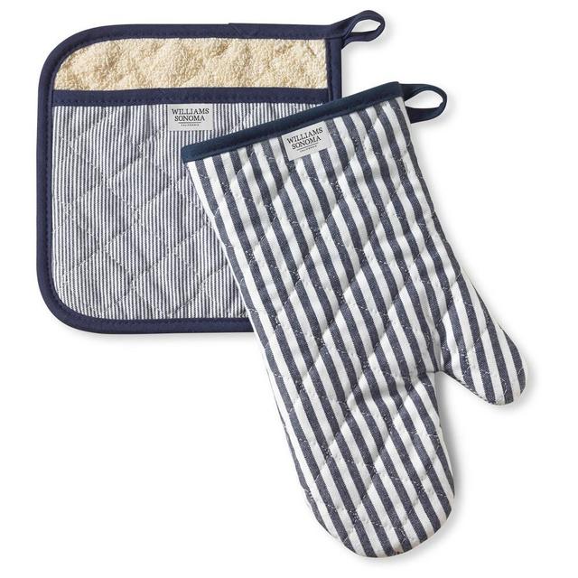 Williams Sonoma Bay Stripe Oven Mitt & Potholder Set, Navy Blue