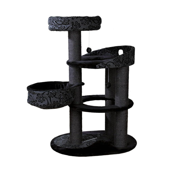 TRIXIE Filippo 50-in Cat Tower, Sisal Scratching Posts, Cat Tree with Hammock, Platforms, Bed, Dangling Cat Toys, Black