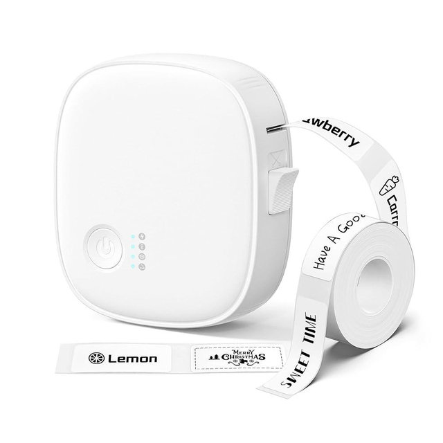 XenGro Mini Label Maker Machine with Tape AH-P05, Portable Bluetooth Mini Label Printer, Wireless Thermal Label Maker, Waterproof & Rechargeable, Built-in Cutter, for Home, Office, Kitchen – White
