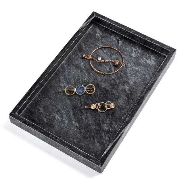 Noble Natural Marble Tray for Desktop/Kitchen/Vanity/Bathroom, Stone Organizer Tray for Coffee Table, Plate Holder for Tissues, Candles, Soap, Towel, Plant (Black Bright, Medium 10 x 6)