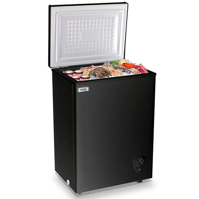 Chest Freezer Small Freezer Black Deep Freezers 3.5 Cu.Ft WANAI Compact Freezer Free-Standing Top Door Freezer Adjustable 7 Thermostat and Removable Basket Open Deep Freezer Energy Saving Garage Basement Apartment Kitchen Business