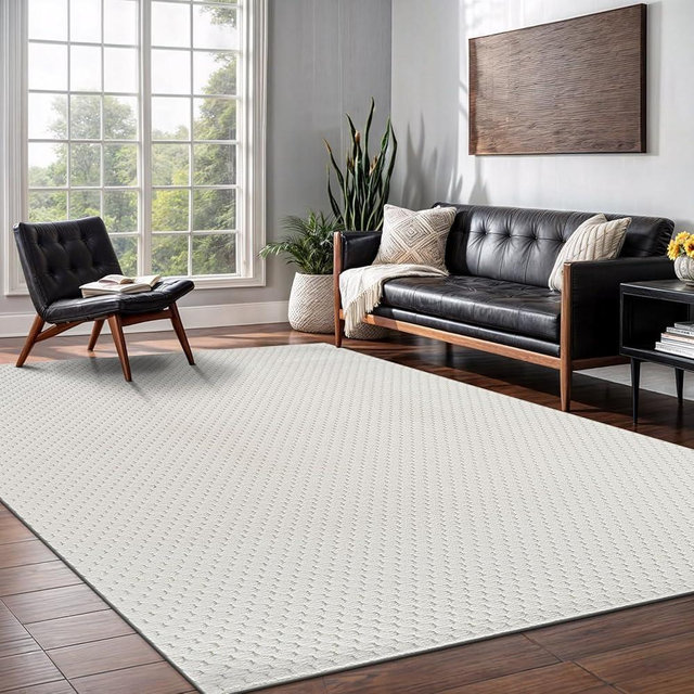 Indoor Area Rug 8x10 White Polyester Indoor Rugs Honeycomb Soft Loop Easy Clean Carpet for Living Room Bedroom Dining Room Hallway Office Entryway (8 X 10 White)