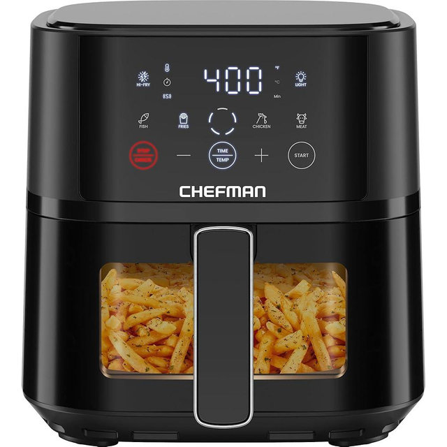 Chefman Air Fryer – 4 QT Compact Airfryer for Quick & Easy Meals, Features Hi-Fry Technology for Extra Crisp, Easy-View Window, Touch Controls with 4 Presets, Nonstick & Dishwasher Safe Basket - Black