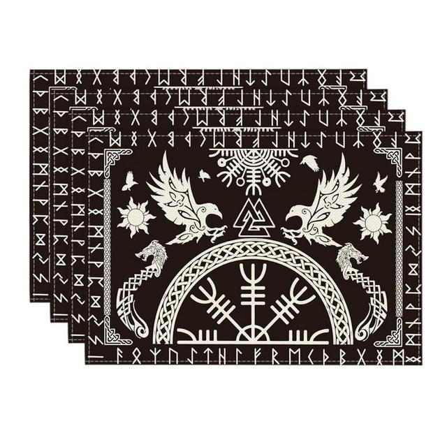 Artoid Mode Black Viking Tree of Life Raven Helmet of Awe Placemats Set of 4,12x18 Inch Seasonal Table Mats for Party Kitchen Dining Decoration