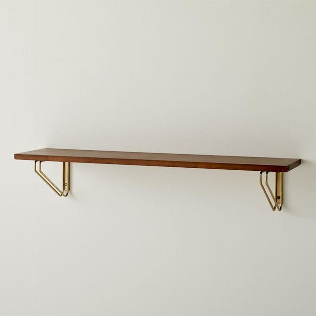 Linear Cool Walnut Wood Shelf 3FT, Parallel Brackets, Antique Brass