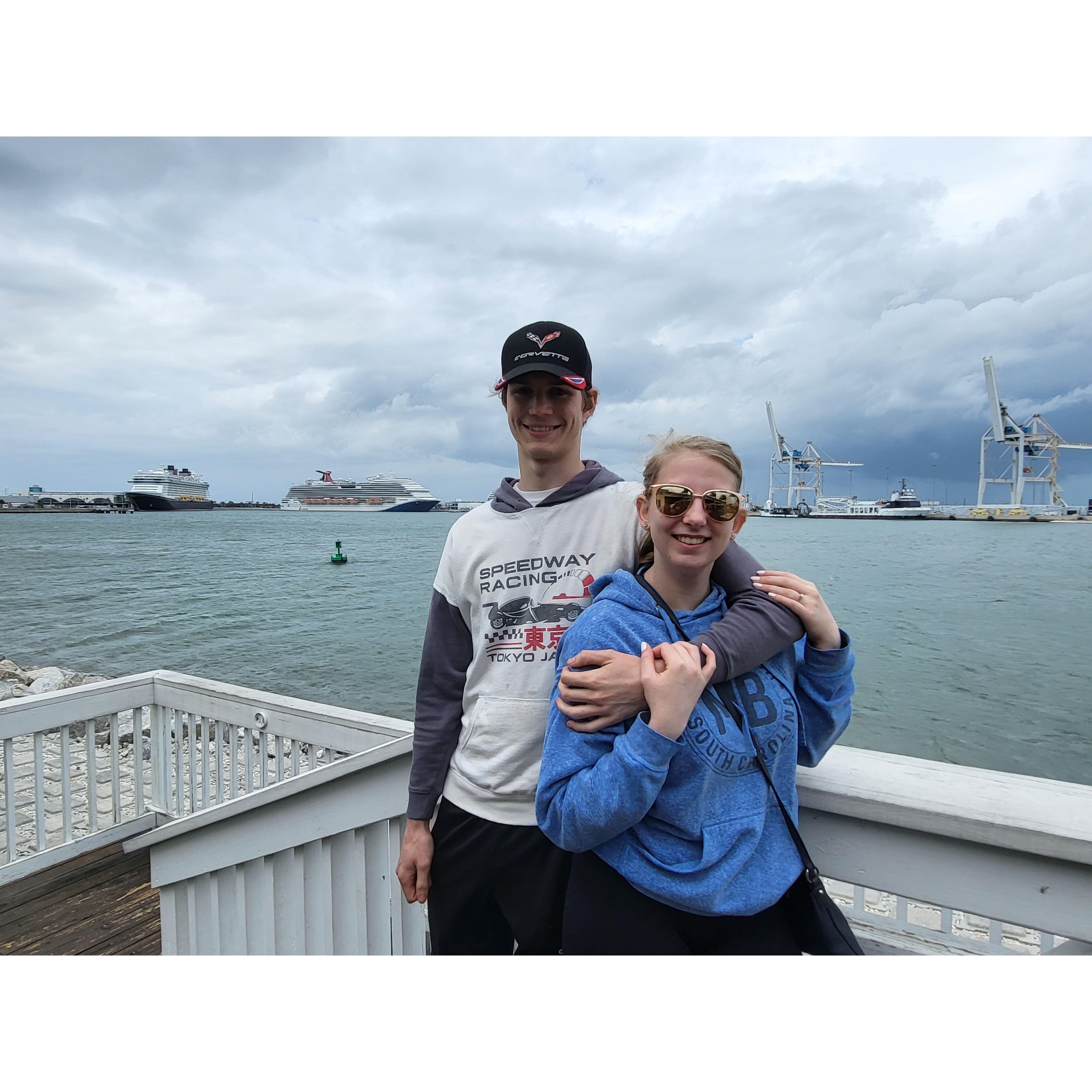 Lunch on the day before boarding the cruise ship. We were in front of the SpaceX ship that catches the part of the rocket when it falls back to earth after launching.