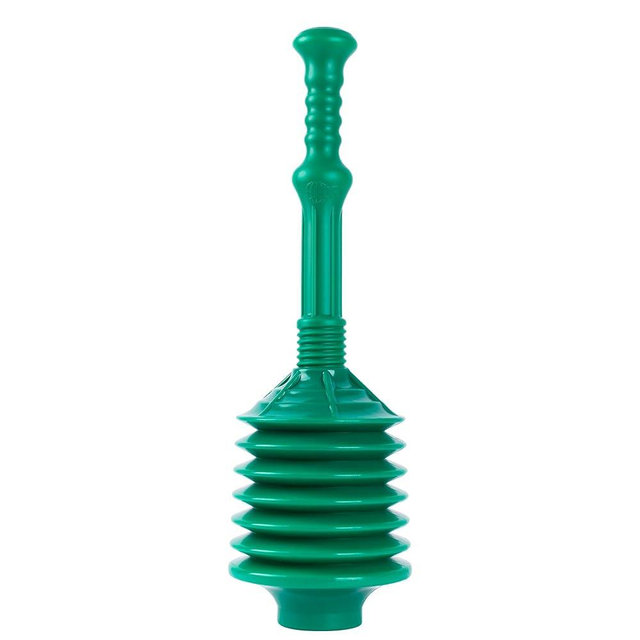 JS Jackson Supplies Professional Bellows Accordion Toilet Plunger, High Pressure Thrust Removes Heavy Duty Clogs from Clogged Bathroom Toilets, All Purpose Power Plungers for Bathrooms, Green
