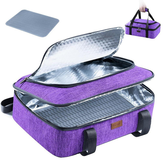 BAGSPRITE Insulated Casserole Carrier for Hot or Cold Food with Heat-resistant Mat, Casserole Dish Carrier Insulated Food Carrier, Hot Food Carrier, Foil Pan Carrier Fits 9" x 13" Baking Dish