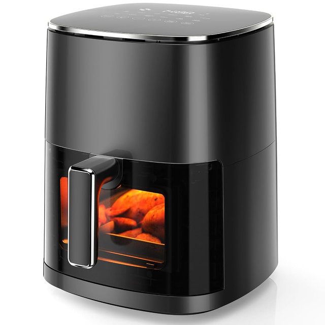 KMFurnila Air Fryer, 6QT Square Airfryer with Visual Window, 400°F Fast Heating Air Fryers Oven with Timer, Auto-Off, Non Toxic & Non Stick, Multiple 12 Modes for Roast, Bake, Dehydrate, Fry, Reheat