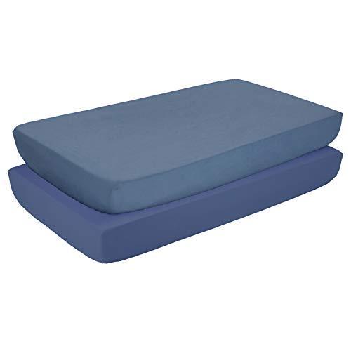 TILLYOU Fitted Crib Sheet Set 2 Pack - Super Soft Toddler Bed Sheets for Standard Crib and Toddler Mattresses, 28"x52"x8", Navy & Stone Blue