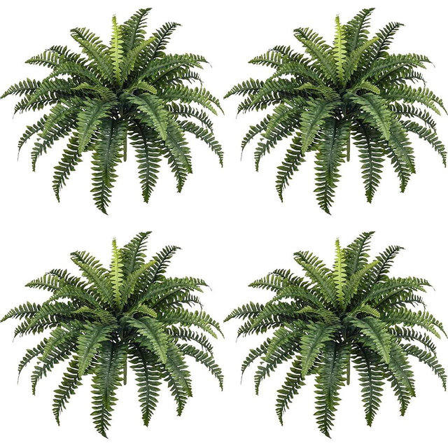 FOREST PRINCE 35" Fake Ferns, 4 Large Artificial Bonston Ferns Bushes Plants with 39 Fronds for Outdoors Garden Patio Porch Entrance Low Maintain Home Decor