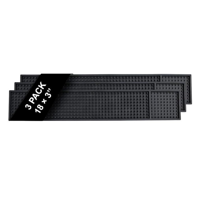 Bar Mats for Countertop by ProTensils - 18" x 3" Bar Rail Mat, Black Rubber Bar Mats for Bartending, Bar Service Drip Mat, Home Bar, Coffee Bar Mat Spill Matt (3 Pack)
