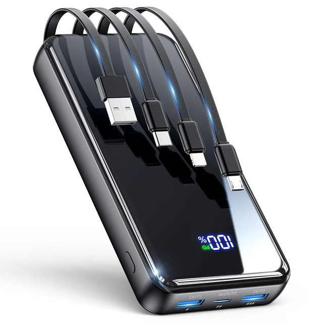 Portable Charger,50000mAh Power Bank Built-in Cable, 22.5W PD USB C In & Out Fast Charging, External Battery Pack with 6 Output & 2 Input, Travel Phone Charger for iPhone 17/16/15/14/13/12, Android
