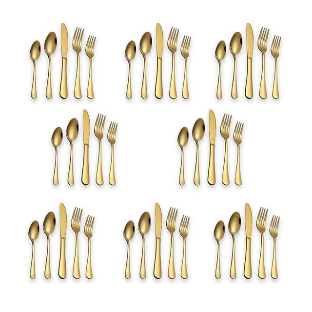 Berglander Flatware Set 40 Piece, Stainless Steel With Titanium Gold Plated, Golden Color Flatware Set, Silverware, Cutlery Set Service For 8 (Shiny Gold)
