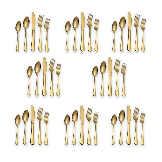 Berglander Flatware Set 40 Piece, Stainless Steel With Titanium Gold Plated, Golden Color Flatware Set, Silverware, Cutlery Set Service For 8 (Shiny Gold)