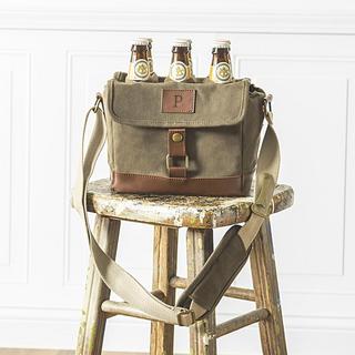 Personalized Green Insulated Waxed Canvas 6-Pack Bottle Carrier