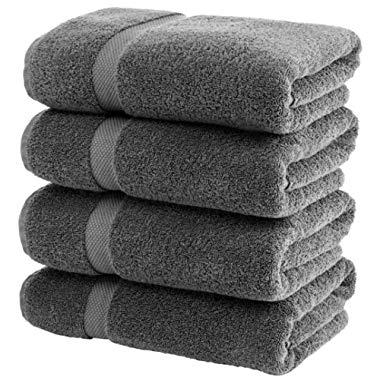 White Classic Luxury Grey Bath Towels Large - Circlet Egyptian Cotton | Highly Absorbent Hotel spa Collection Gray Bathroom Towel | 27x54 Inch | Set of 4