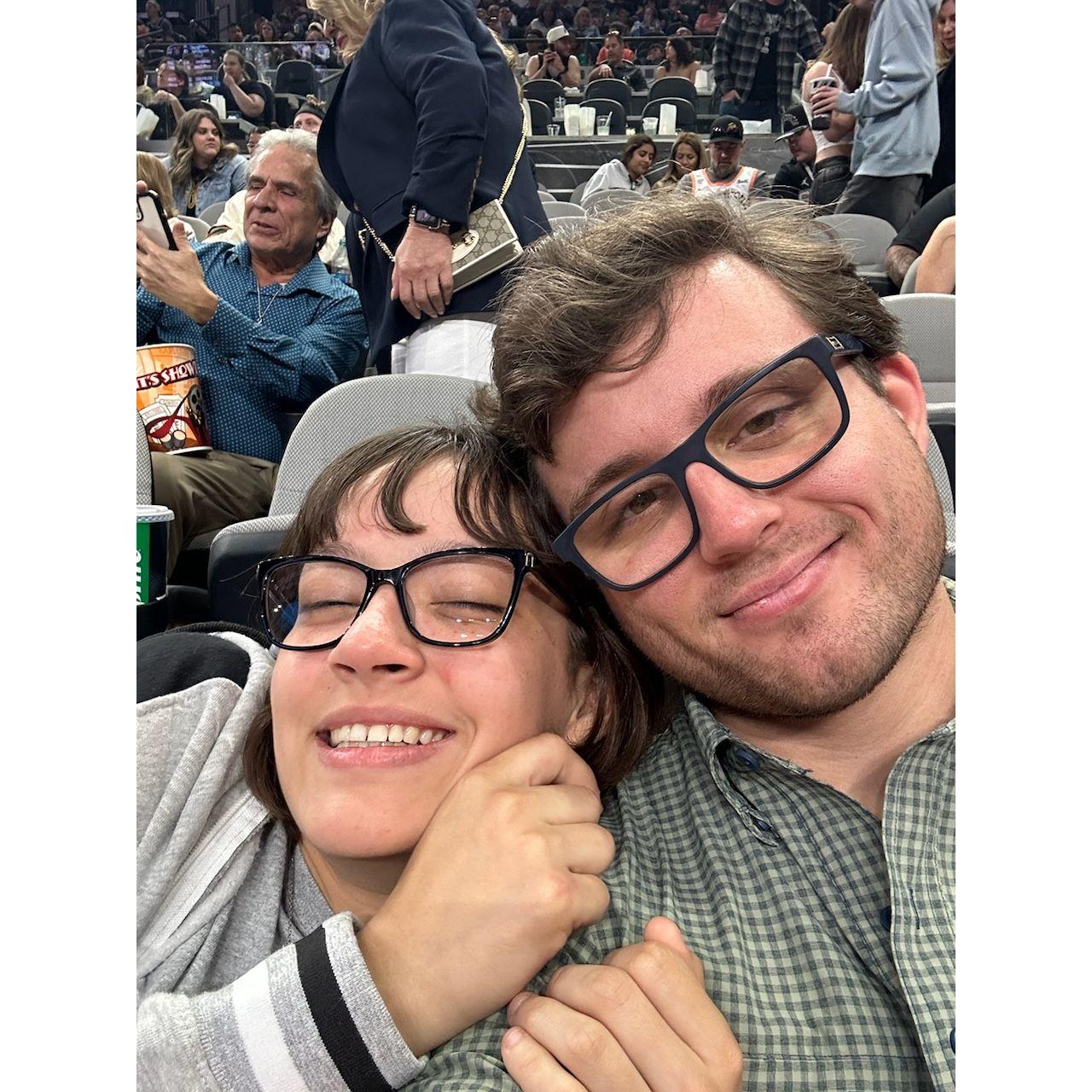 Our first Spurs game together. Court side seats!
