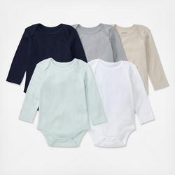 Burt's Bees Baby Basics Long Sleeve Bodysuit, Set of 5