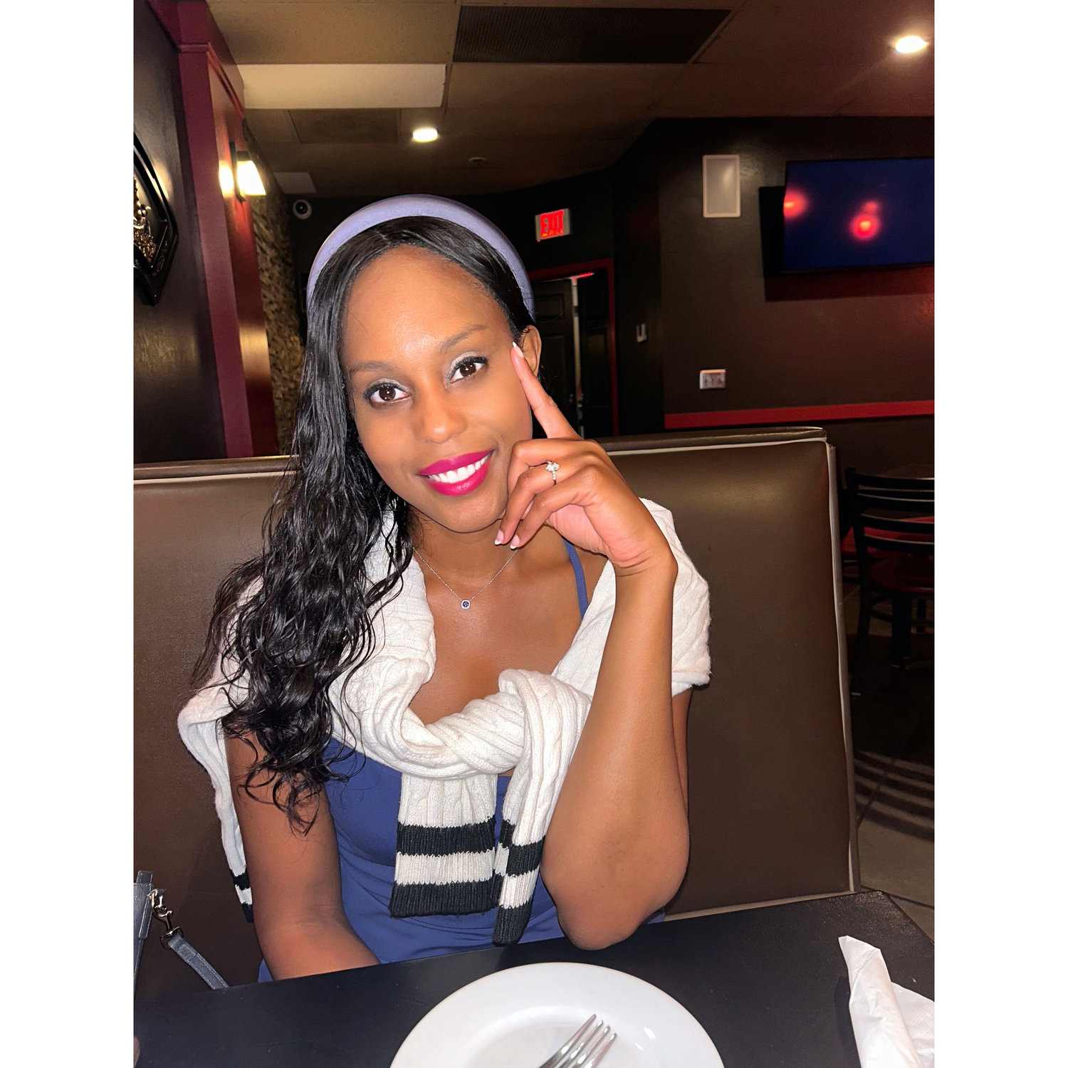 Ashlea wearing her ring for the first time out at a restaurant in Edwardsville, IL when visting her family