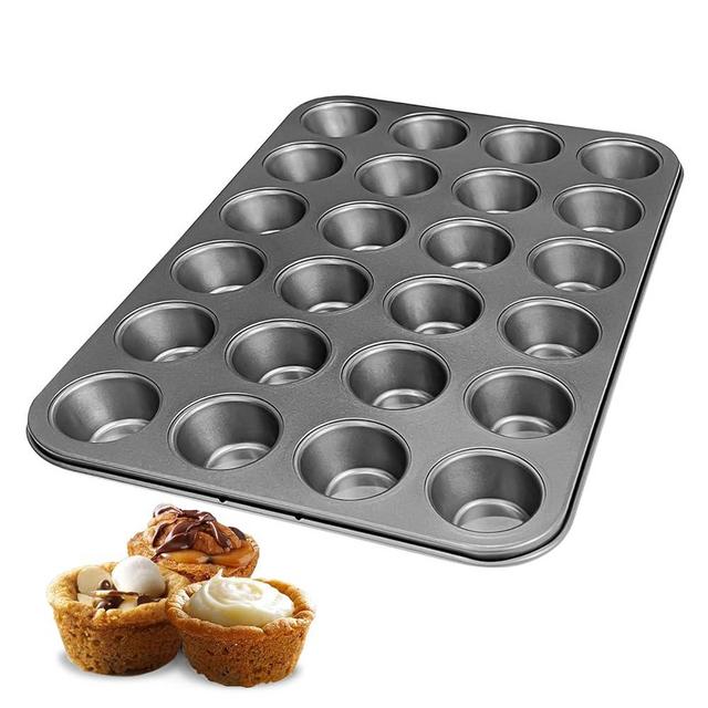 RavisingRidge Muffin Pan Nonstick for Baking, Professional Ultrathick Cupcake pan Mini 24 Cups, Golden Muffin Tin Tray, Premium, Dishwasher Safe, and Heavy Duty (Grey)