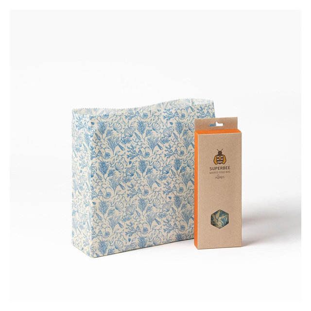 SUPERBEE Beeswax Wrap bag, Reusable Beeswax Wrap for Food, Wrap bag, Reusable Bees Wrap Paper - Sea Floor, Large