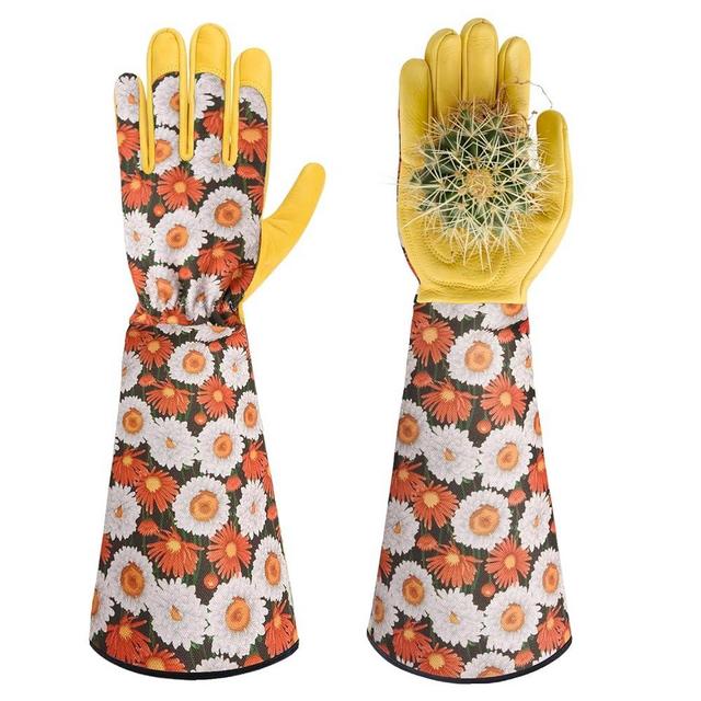 Long Gardening Gloves for Women Thorn Proof,Rose Pruning Cowhide Leather Garden Glove for Cactus, Rose and Blackberry