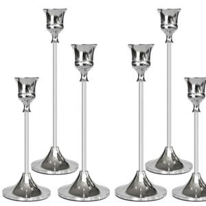Showin Candlestick Holders Silver, 6 Packs Taper Candle Holder for Candlesticks, Candle Sticks Holder Decor for Home Decor