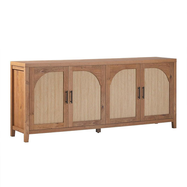 Walker Edison Sasha 70" Reeded Sideboard, Credenza with Doors for Kitchen, Dining Room, Media and Game Storage, Buffet Cabinet with Cord Management, 16" D X 30" H, English Oak