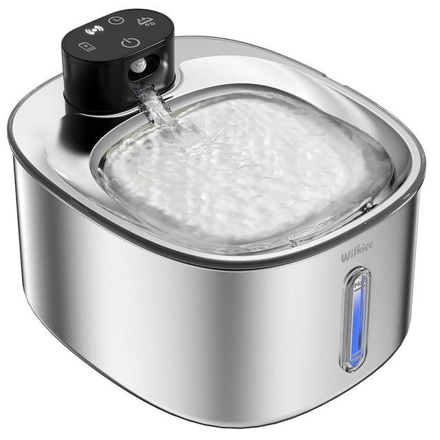 Stainless Steel Cat Water Fountain with 5 Filters Set, 142fl.oz/4.2L Cat Fountain Battery Operated with Motion Sensor, Pet Water Dispenser Cordless for Cats & Dogs Indoor