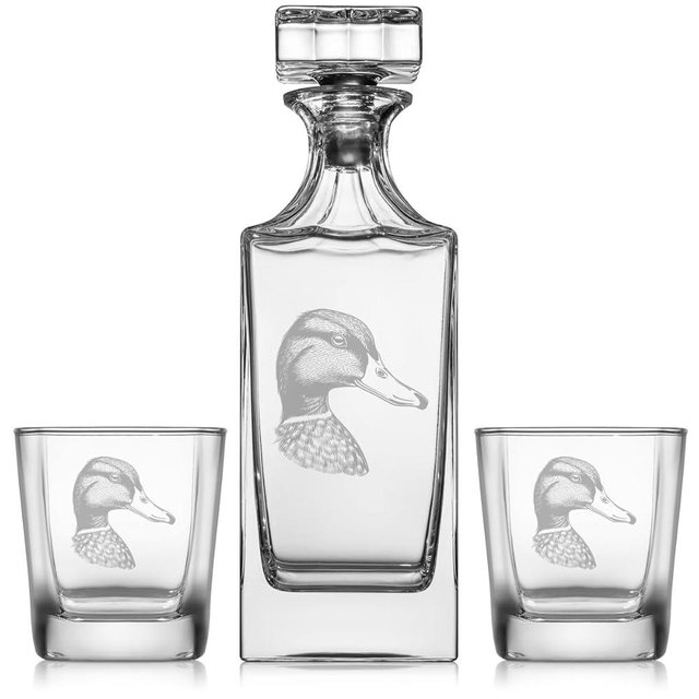Whiskey Decanter Gift Set With 2 Whiskey Old Fashioned Rocks Glasses Duck Head