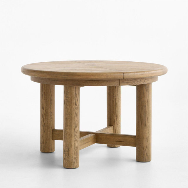 Breckenridge 48"-66" Weathered Rustic Oak Wood Round Extendable Dining Table