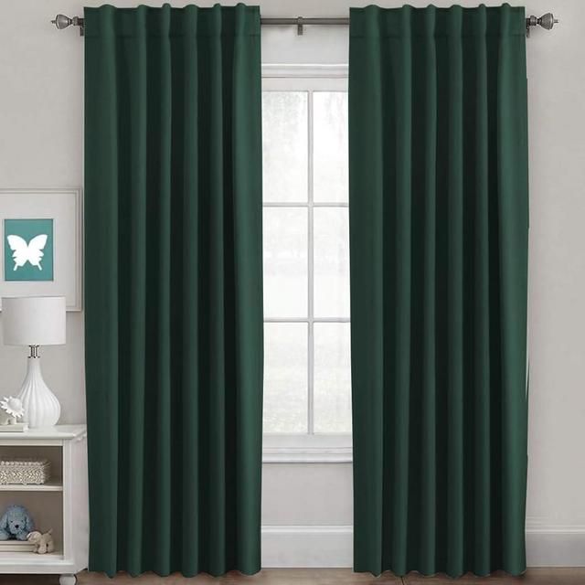 Light Reducing Curtains Thermal Insulated Window Treatment Panels Room Darkening Privacy Assured Drapes for Living Room Back Tab/Rod Pocket Bedroom Draperies 2 Panels, Hunter Green - 52 x 96 Inch