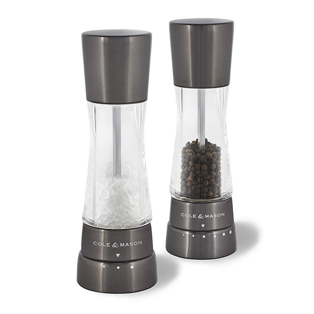 Cole and Mason H59428G Gourmet Precision Derwent Salt and Pepper Mill Gift Set - Manual grinders, 19 cm tall, in gun metal and acrylic
