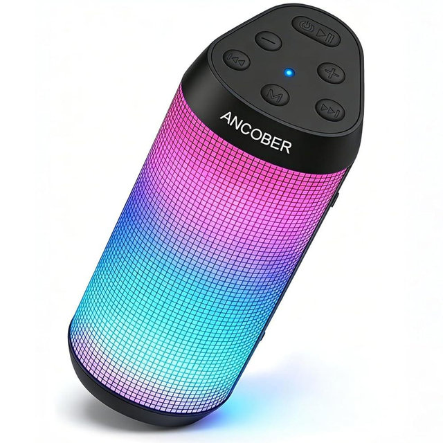 Bluetooth Speaker Portable Wireless, 20W Stereo Loud Sound, 8 Modes LED Light Show, 30H Playtime, IPX4 Waterproof, TWS Pairing, Built-in Mic, BT5.3 for Outdoor, Party, Travel, Home, Ideal Gift