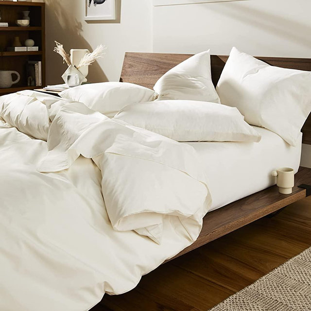 Brooklinen Luxury Percale Duvet Cover for Full/Queen Size Bed, Cream (Extra-Long Corner Ties and Button Closure)