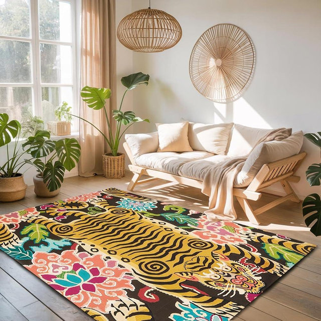 Tibetan Tiger Rug, 3x5 Colorful Funky Boho Animal Print Area Rug, Machine Washable Non-Slip Carpet for Living Room, Bedroom, Kids Room, Classroom, Nursery, Christmas Home Decor