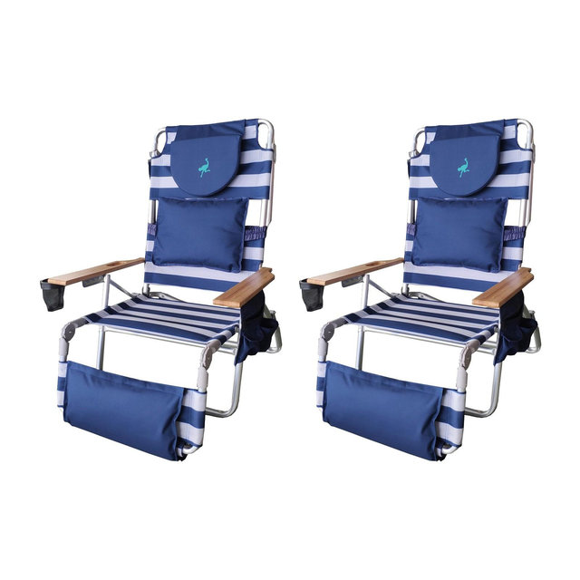 Ostrich Deluxe Padded 3-N-1 Outdoor Lounge Reclining Beach Chair, Blue
