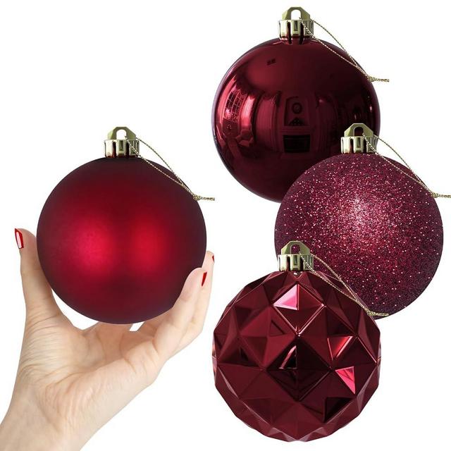 Maroon Large Christmas Balls-Christmas Tree Decoration Ornaments Shatterproof Hanging Balls for Hanukkah New Year Valentine Holiday Decorations Burgundy Wine Red Dark Red Ornaments-XL(4.0'')4PCS